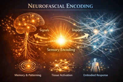 Neurofascial Encoding diagram showing how sensory experience becomes encoded in fascia and nervous system patterns within the Core Strokes® framework.